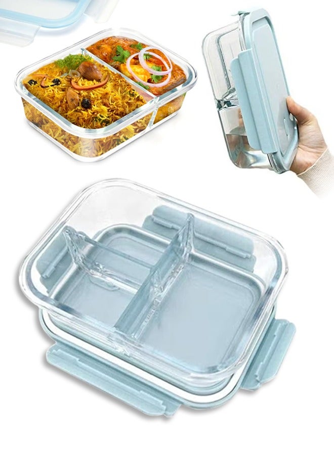 DUNISO صندوق غداء تسخين بالميكروويف، أوعية زجاجية عالية البورسليكات، 3 أقسام مع أغطية، حاويات غداء محكمة الإغلاق للميكروويف، الفرن، المجمد وغسالة الصحون 960 مل - Image 1